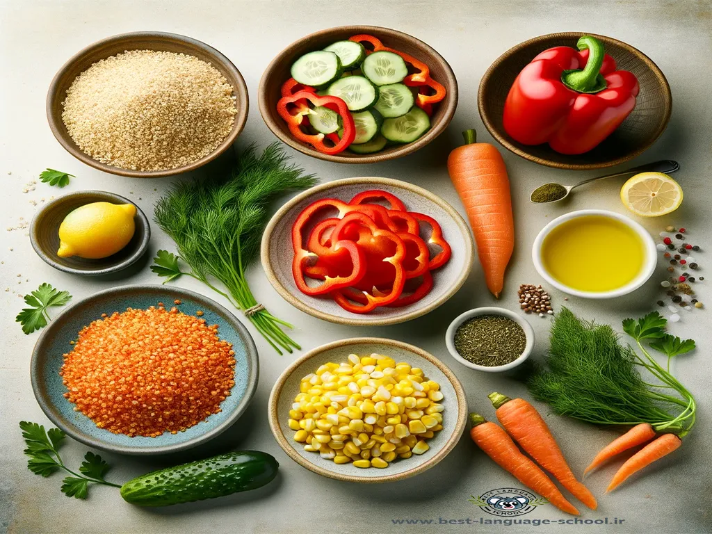 مواد لازم برای تهیه سالاد بلغور ترکیه ای