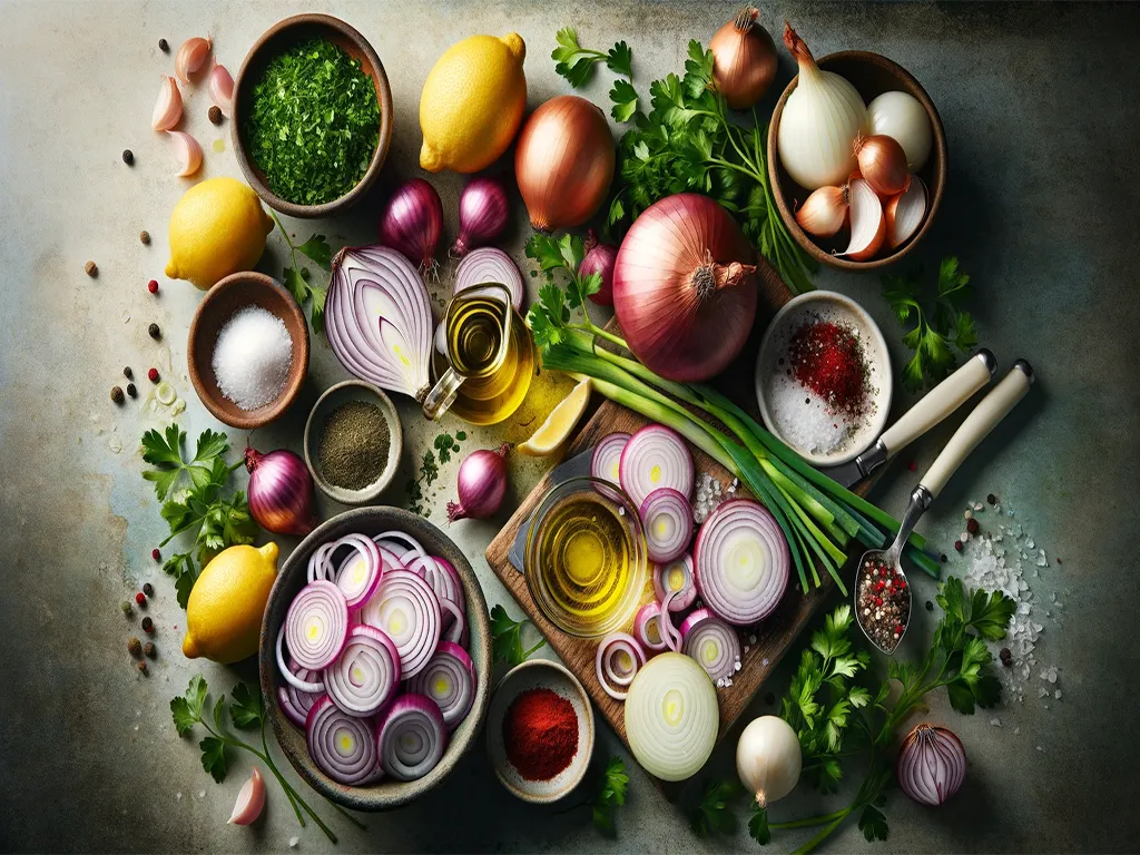 مواد لازم برای تهیه سالاد پیاز ترکی