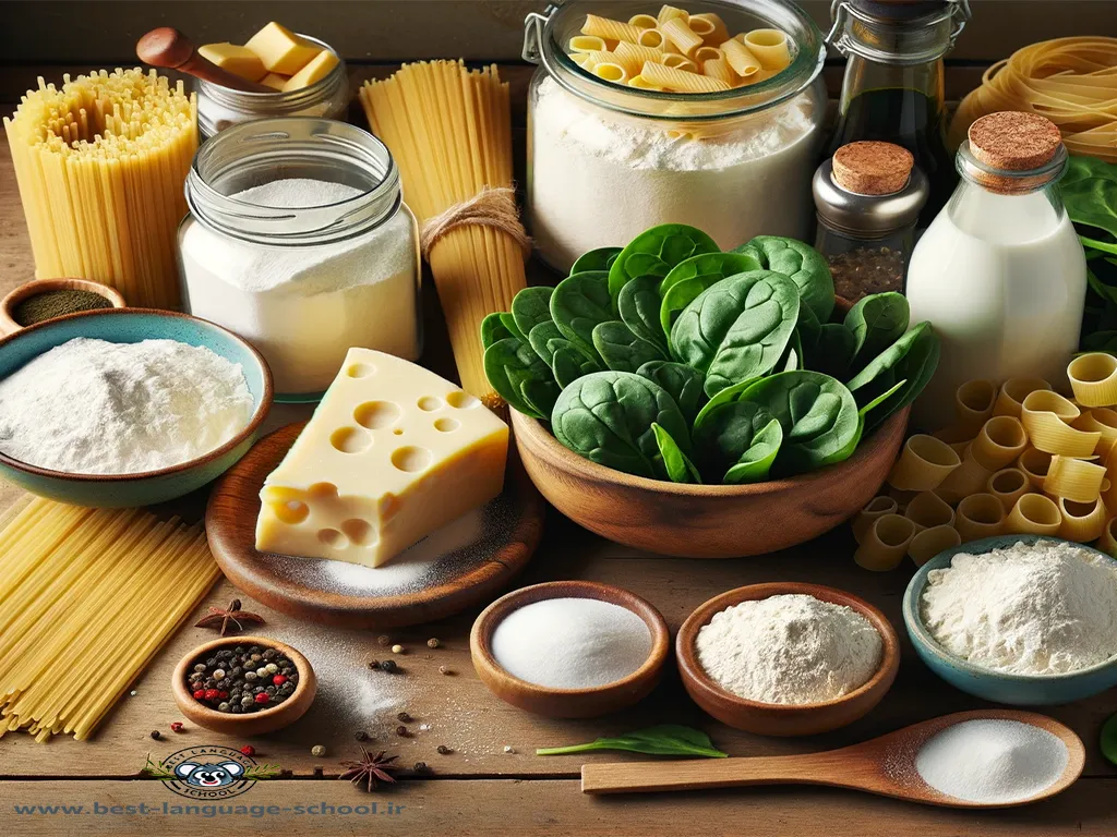 مواد لازم برای تهیه پاستا اسفناج