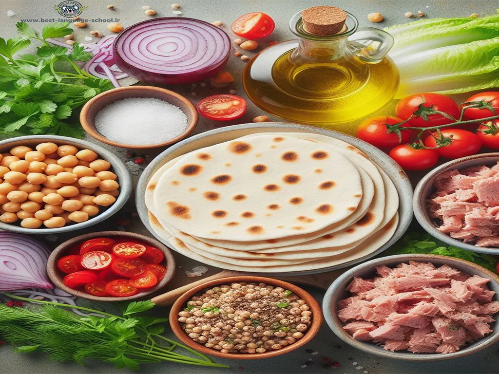 مواد لازم برای تهیه تن با نخود با نان پیتا